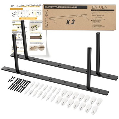 16 Heavy Duty Floating Shelf Bracket (2 pcs) Solid Steel Blind Shelf Supports -