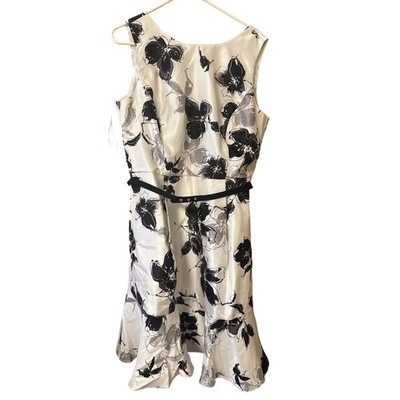 NWT Danny & Nicole Dress 16 Black White Floral Fit & Flare Cocktail Party Dress