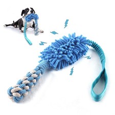 Plush Squeak Rope Dog Toy  Chew, Tug, Teeth Cleaning for Puppies Small Blue
