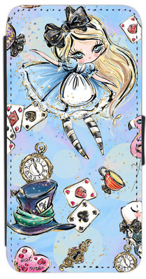 iPhone/Galaxy Wonderland skurriles Design Kunstleder bedruckt Flip Handyhülle H