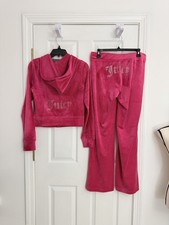 Juicy Couture Bling Velour Tracksuit Pink Hoodie and Pants Set Medium NWT