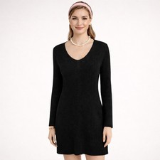 Old Navy M black sweater dress side slit classic comfy preppy casual