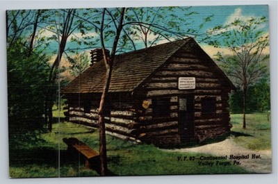 Valley Forge PA Continental Hospital Hut Log Cabin Postcard C.T. Art-Colortone