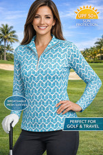 Cabana Life Floral Quarter Zip Golf Top Women Large UPF 50 Wicking Sun Shirt NWT