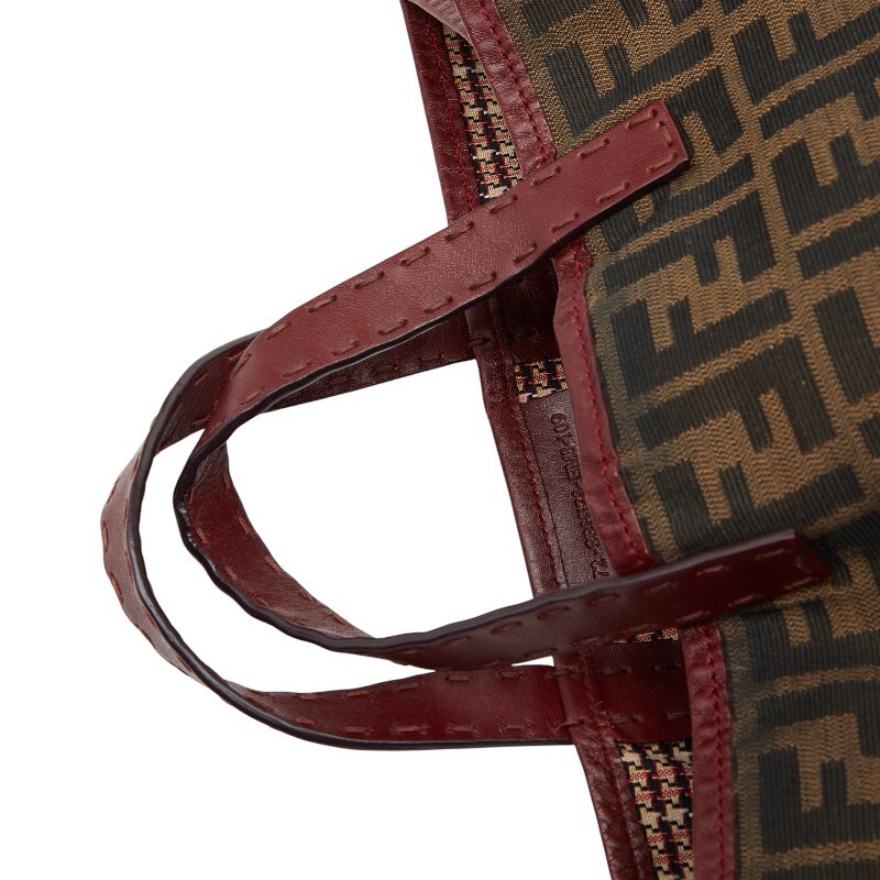 FENDI Zucca Horse Motif Canvas Leather Tote Bag Brown Red Women Used Authentic thumbnail 9