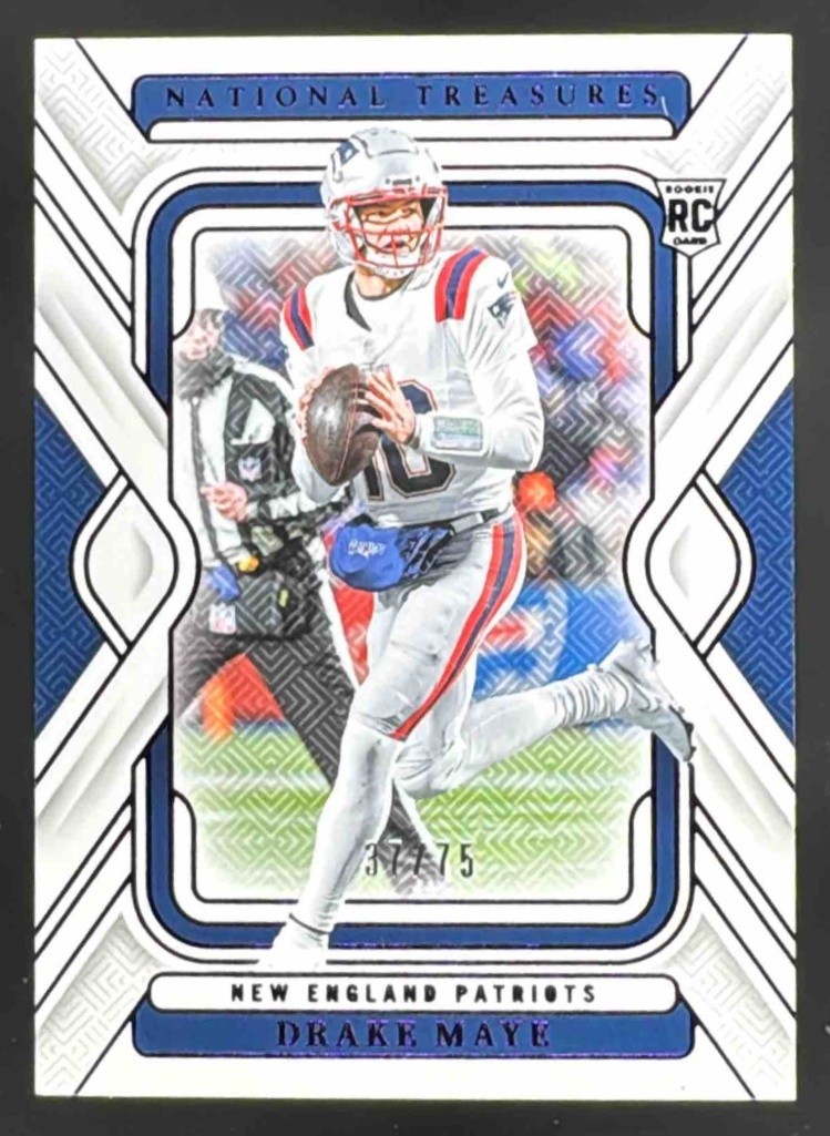 2024 Panini National Treasures Drake Maye Purple /75 #68 RC New England Patriots