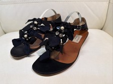 LANVIN Black Rhinestone Strappy Sandals 40.5 NICE