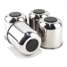 4Pcs 4.25" Push Through Wheel 4.25" Hub 4.29"H Chrome Gloss Black Top Cover