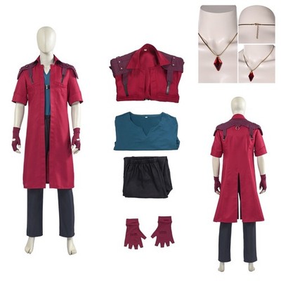 Devil Cry 5 Dante Cosplay Costume Red Jacket pants outfits/Necklace/Wig fullsets