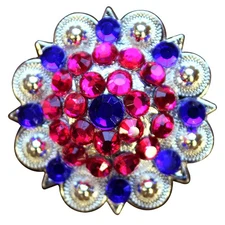 HILASON Set of 2 Blue Pink Crystal 1-1/4In Berry Headstall Saddle | Slotted