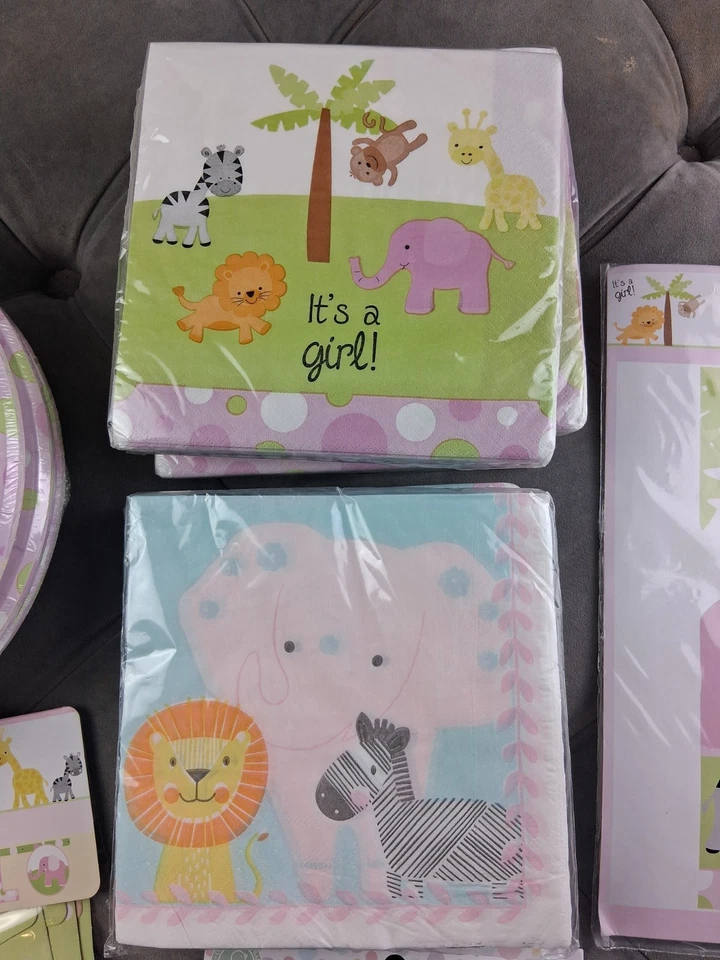 Baby Shower Decorations Girl 48 Plates 100 Napkins 2 Banners Wall Mural - Image 3 of 4