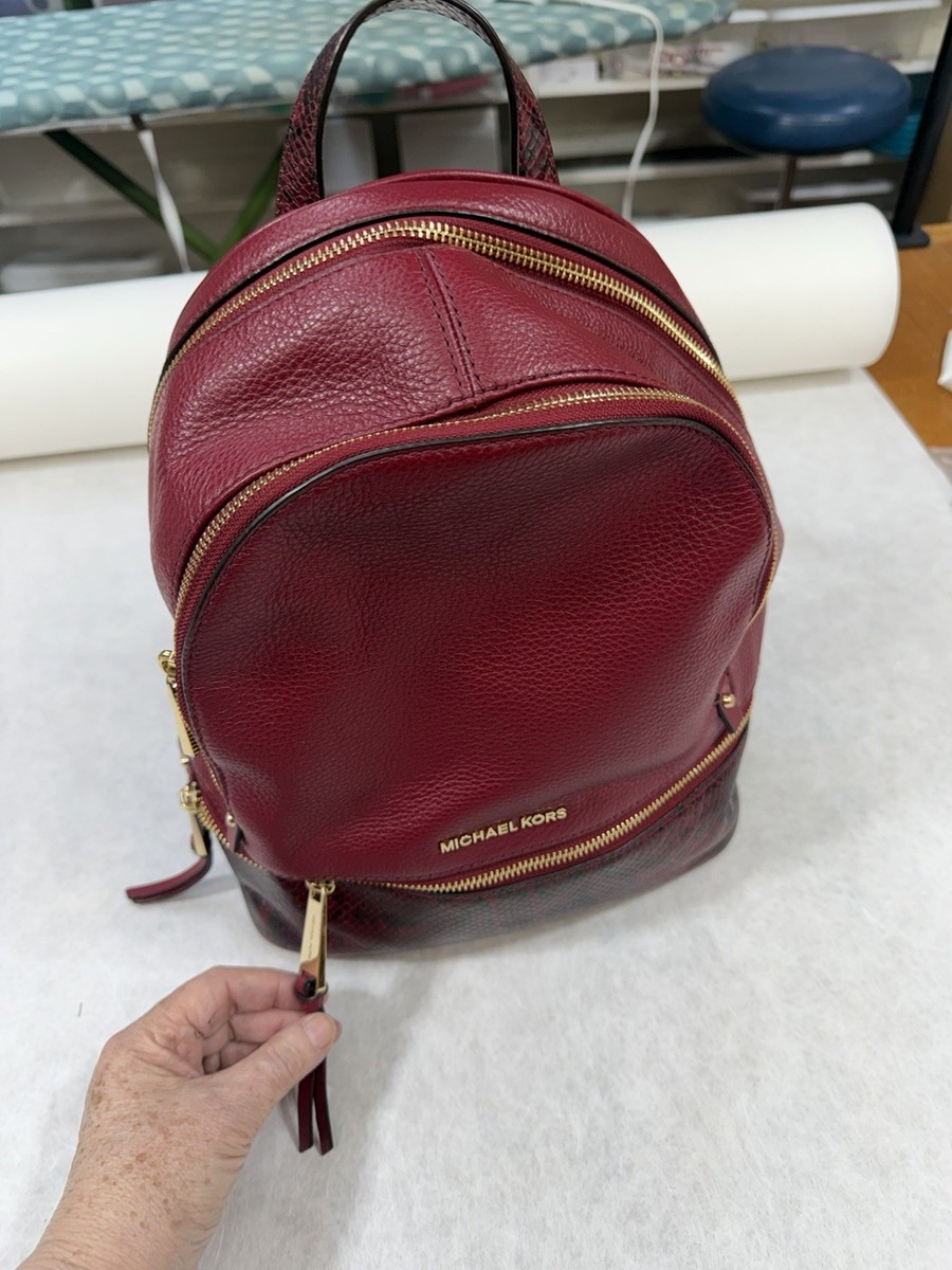 Michael Kors Burgundy Pebbled Backpack Gold Hardware Women