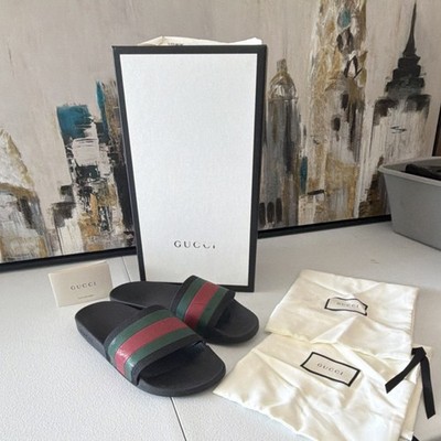 Gucci Men’s Black Slide Sandals with Green and Red Stripe Gucci | Shoes | Gucci Web Slide Sandal Black Rubber Green  main image 2