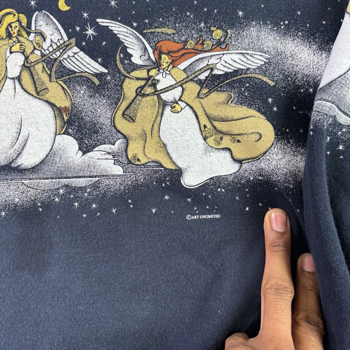 VTG Art Unlimited Sportswear Snow Angels Blue LS Fleece Sweatshirt Henley XXL View 3