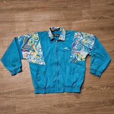 Vintage Samsung Korea Windbreaker Jacket Men XL Teal 90s Abstract Colorblock
