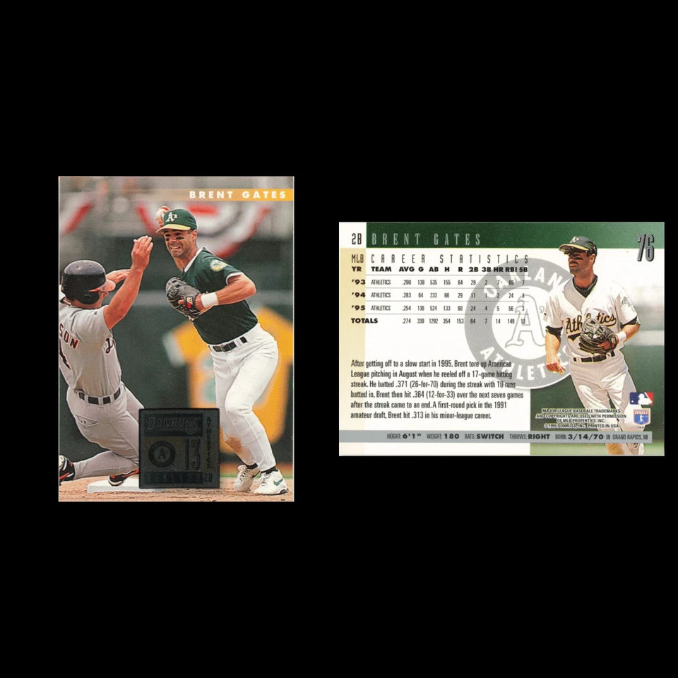 Brent Gates #76 1996 Donruss Oakland Athletics Baseball Card MLB NM - Image 3 of 3