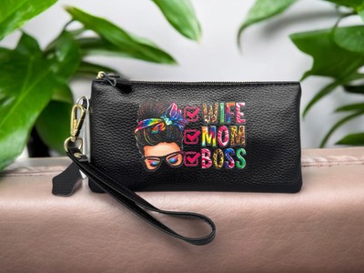 Multi - Reißverschluss - Geldbörse! Handy - Tasche '' Wife Mom Boss ''!