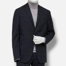 Kenneth Cole Men's Blue Windowpane Slim-Fit Techni-Cole Suit Jacket Size 46R