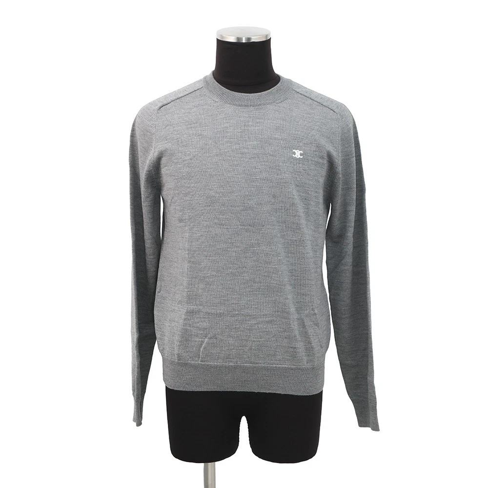 Celine — CELINE Triomphe crew neck sweater Size XS Wool 100% Medium Gray 2AH80322U.09GM