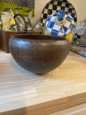Studio Art Pottery Bowl Handmade Brown Drip Glaze Ceramic Signed CH-4.5 x6.5 