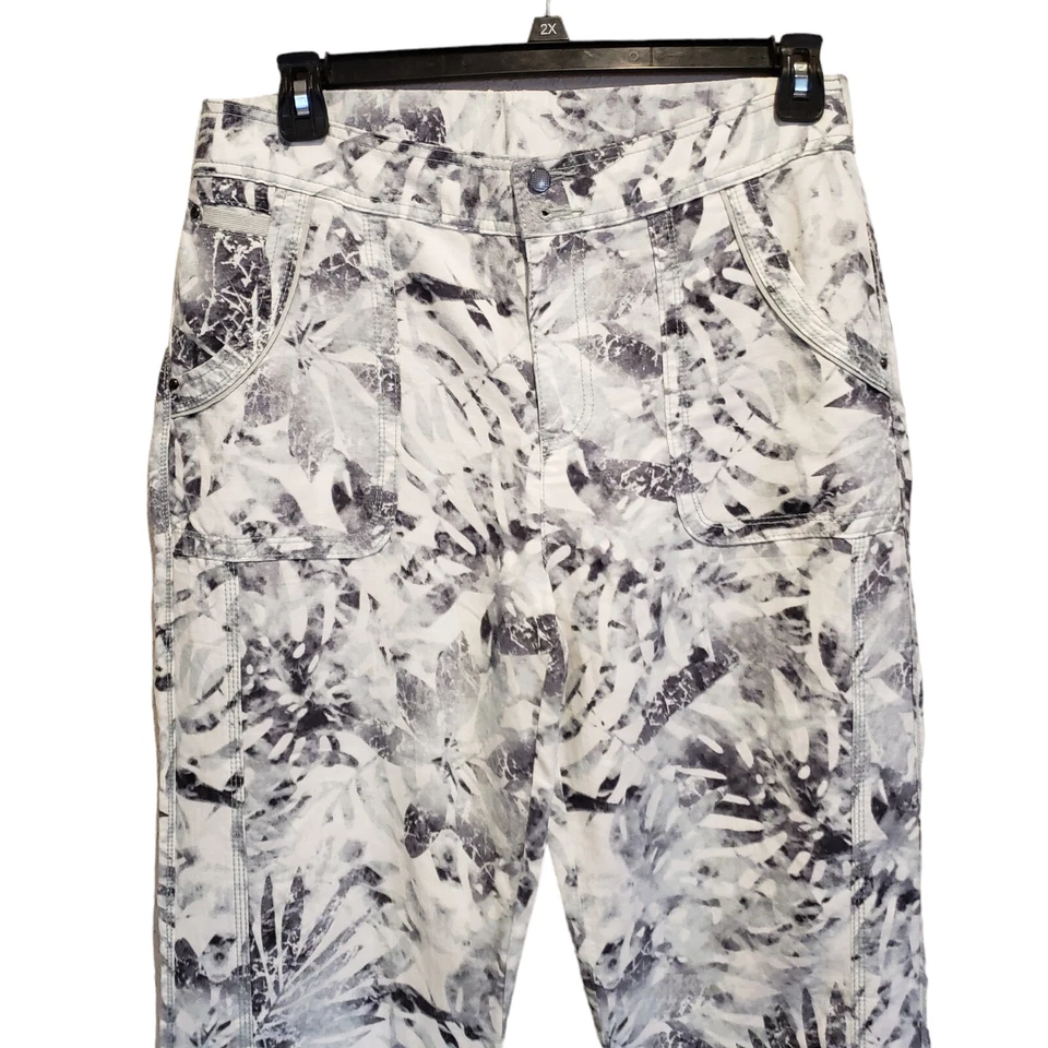 Pantalones Chico's Azul Blanco Floral 100% Mezcla de Lino Talla 1.5 Foto 4 de 4