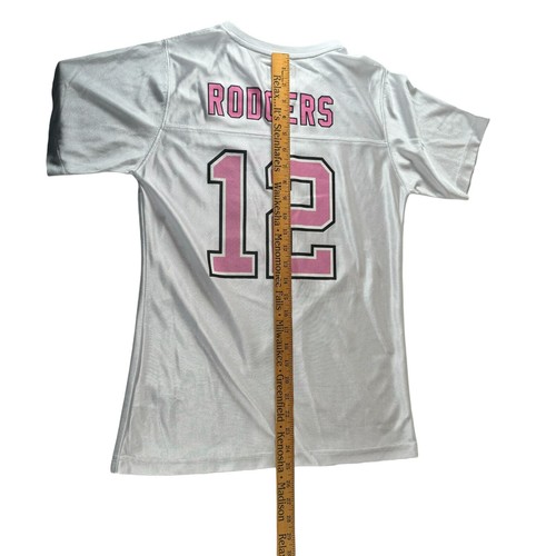 Girl's NFL Team Apparel Packers Aaron Rodgers 12 White Pink Jersey Large (14/16) - Picture 12 of 13