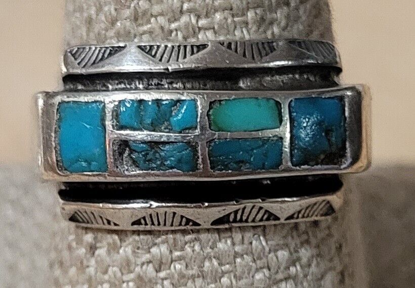 Sz 7.5 Turquoise Sterling Rings Vintage Antique N… - image 1