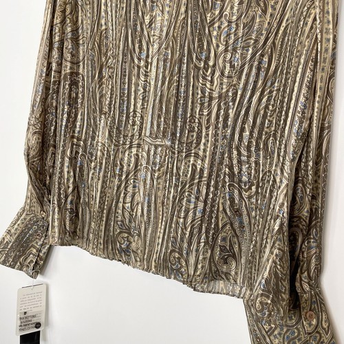 Jones New York Silk Paisley Pleated Button Up Blouse Top Womens 12 Retro NWT - 第 8/14 張圖片