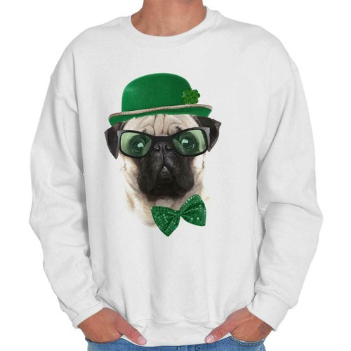 Funny St Patricks Day Cute Dog Pug Irish Womens Crewneck Sweatshirt Pullover - Picture 9 of 9