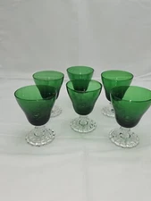 6 Anchor Hocking Burple Green Liquor Cocktail Glasses 3 5/8"