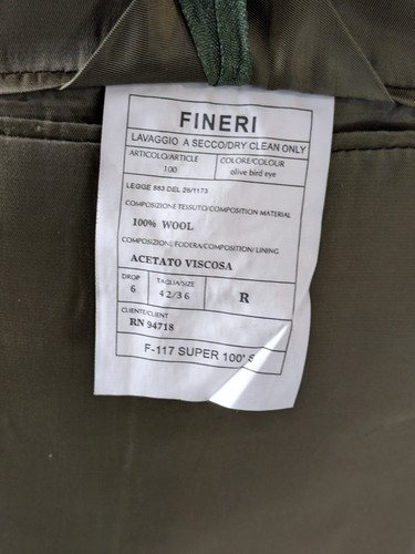 Fineri Super 100s Wool Suit Mens 42R Jacket 34x27 Pleat Cuff Pants Olive Green - Picture 10 of 22