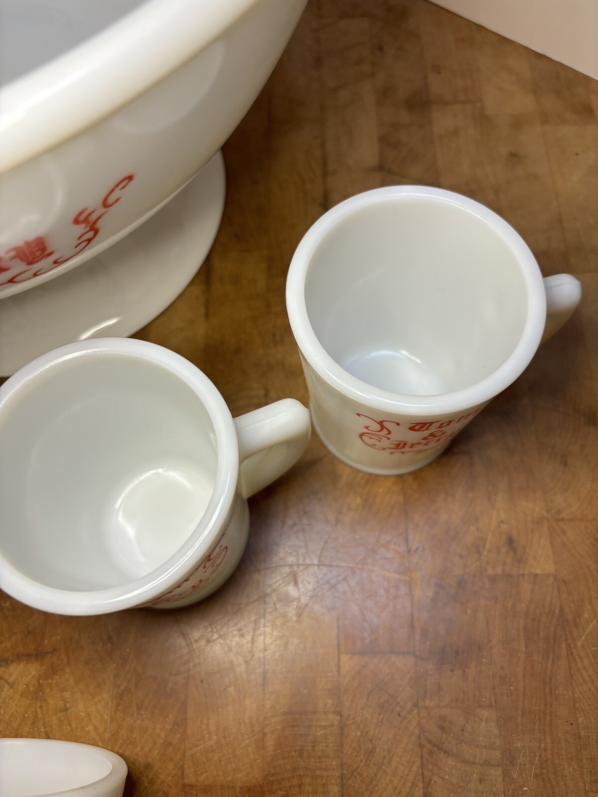 Vintage Holiday MCKEE Tom & Jerry Milk Glass Egg Nog Punch Bowl Set