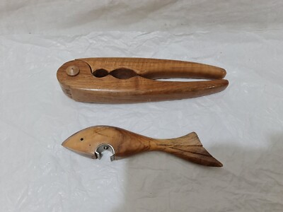 Nussknacker & handgeschnitzter Fisch Flaschenöffner aus Holz voll funktionsfähig