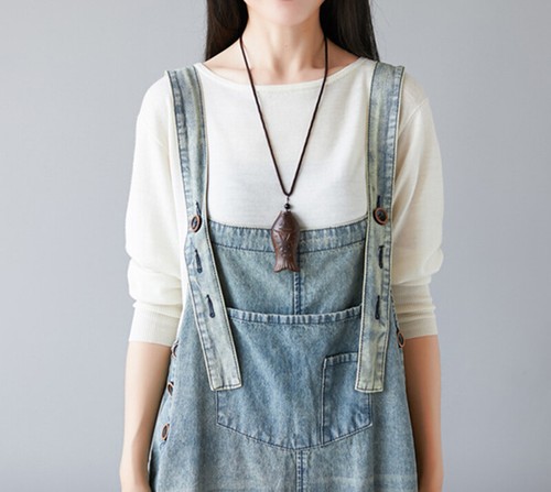 Casual Womens Wide Leg Ripped Jumpsuits Denim Loose Pants Rompers Jeans Trousers - Afbeelding 7 van 9