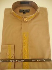 Mens Collarless Mandarin No Collar Dress Shirt Taupe Bright Gold DS3112C