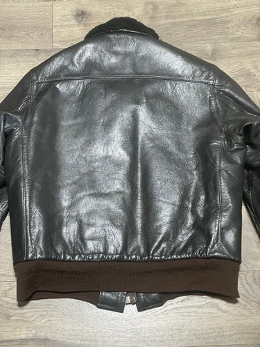 Vintage LL Bean Jacket Men Large Brown Bomber Goatskin Leather Shearling G1 * - Picture 9 of 19