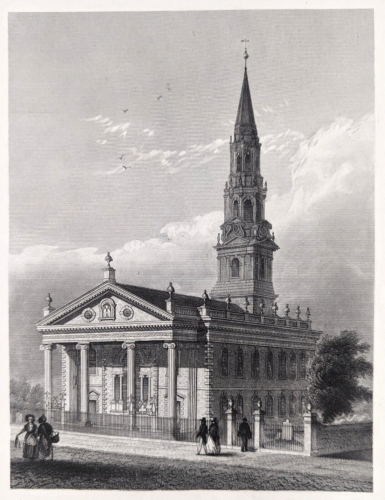 1848 NUEVA YORK Vista de la Catedral de San Pablo Grabado Estampado ORIGINAL Broadway - Imagen 1 de 2