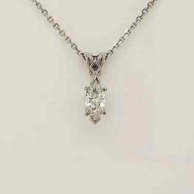 2Ct marquise Cut VVS1/D Diamond Solitaire Pendant 14K White Gold Over Free Chain
