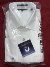 Tommy Hilfiger White Pinstripes Wedding Dress shirt XL 17 34/35