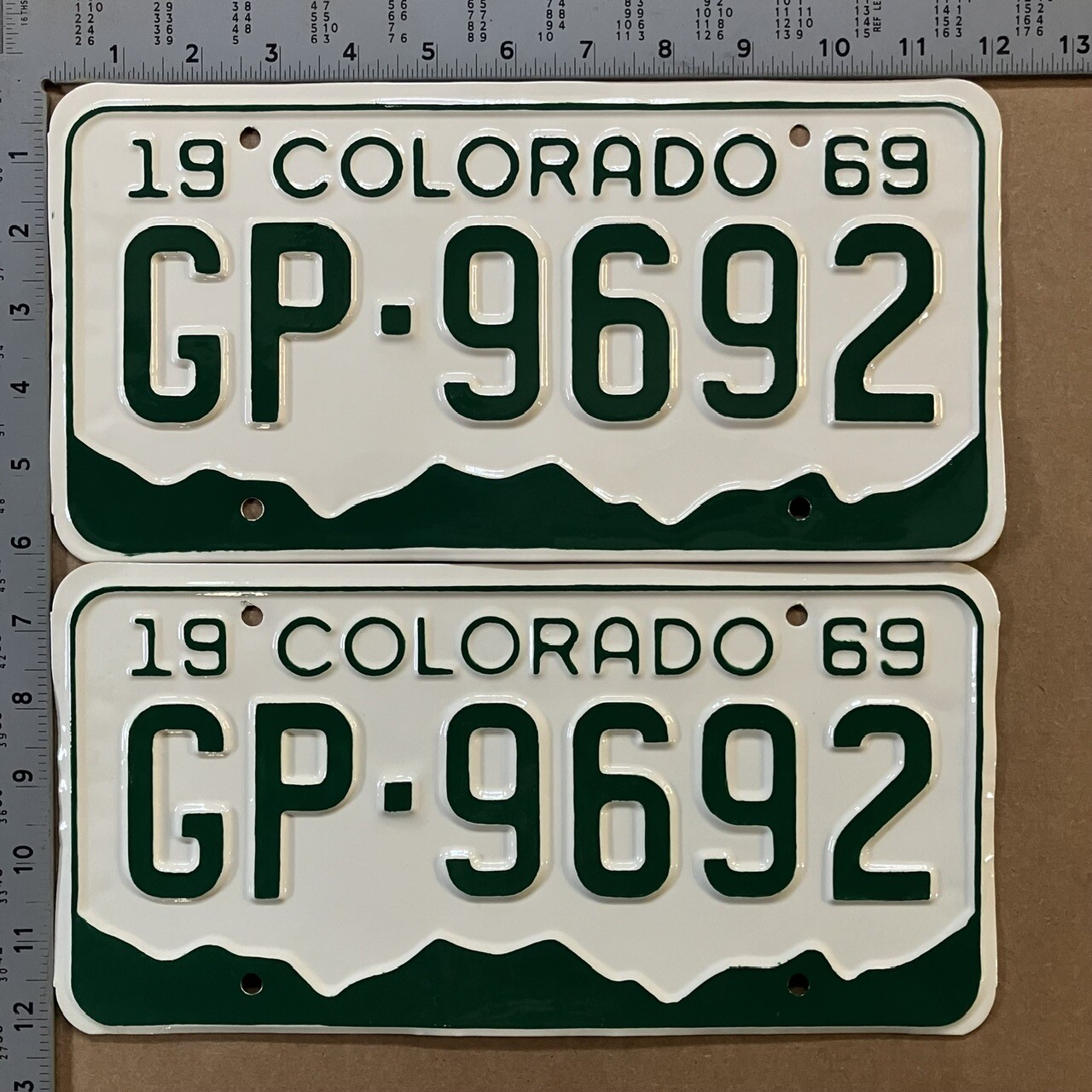1969 Colorado license plate pair GP9692 YOM DMV Pueblo MUSCLE CAR