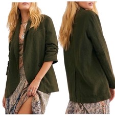 Free People Rowan Dark Olive Green Gauze Cotton Blazer SMALL Jacket OB1112308