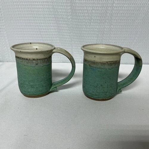 Vtg Set Of Handmade Art Pottery Coffee Mug Cup Signed By Artist MARGIE (?) 93