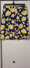 Talbots Navy Yellow Flowered A-line Front Pleated Knee Length Skirt Size 8P