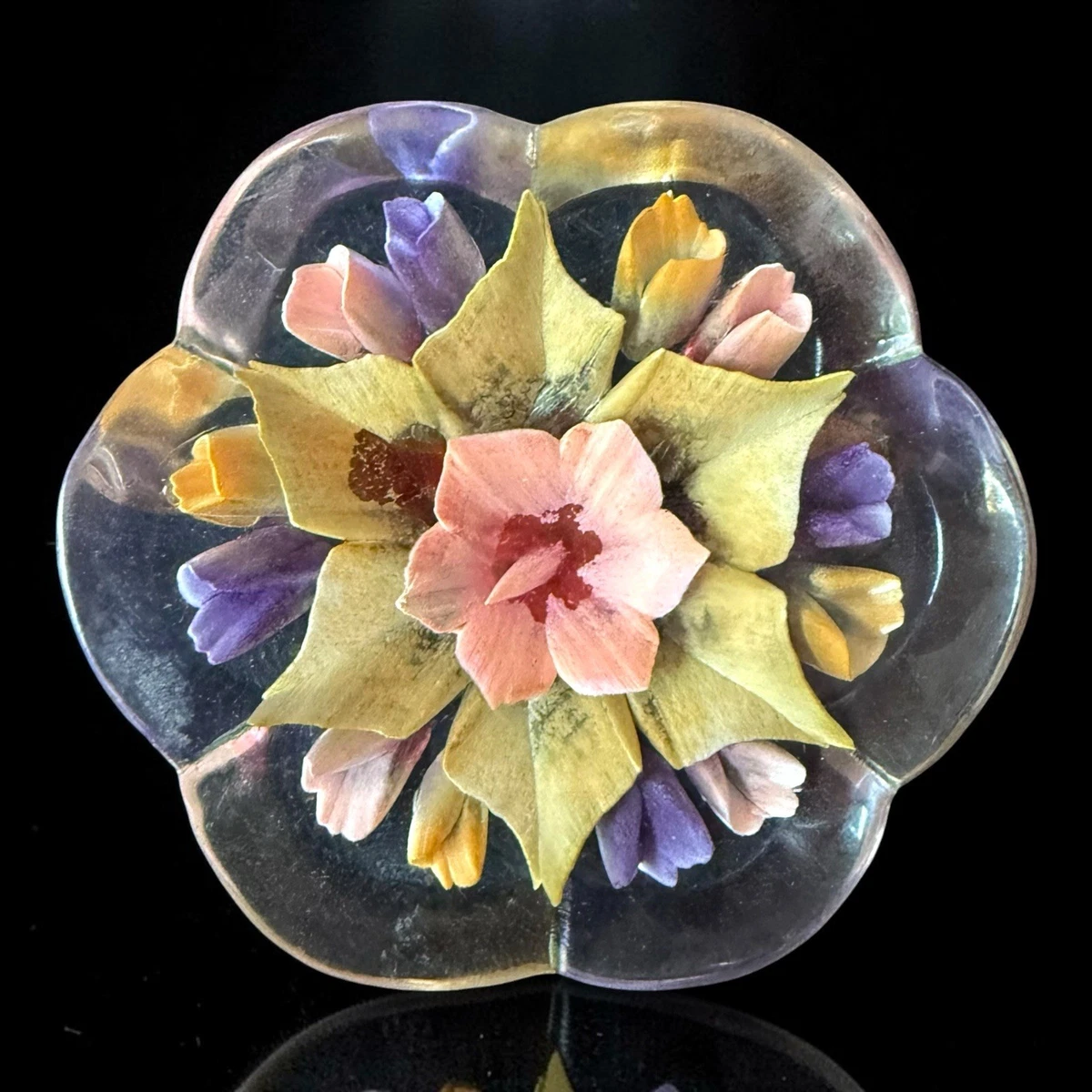 Vintage Lucite Flower Pin In Retro Costume Pins & Brooches for