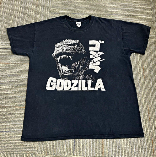 Godzilla Anvil Lg Black Graphic Print Tee Shirt Crew Neck Short Sleeve Knit Rawr