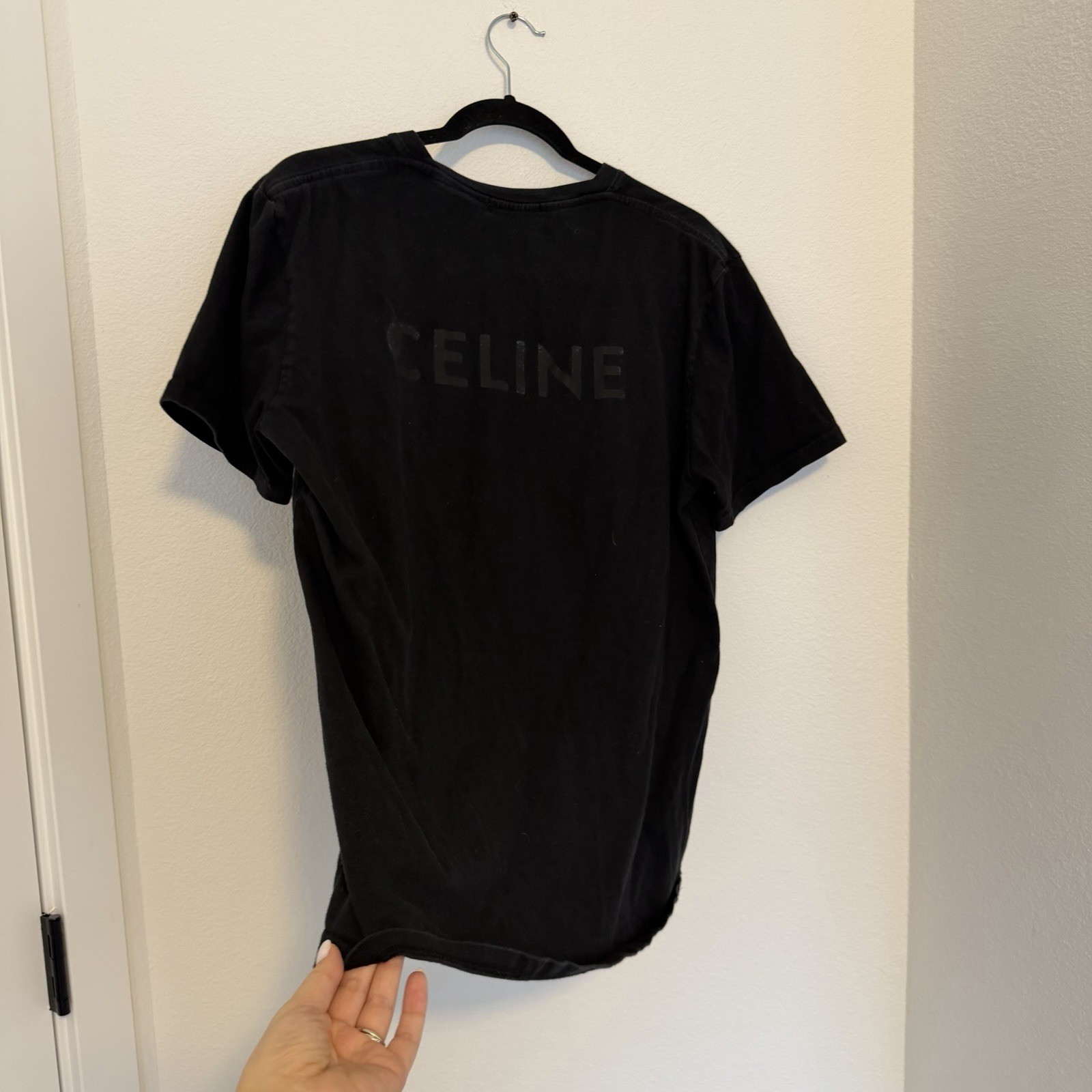 Celine Front Patch Black Tee Basic Cotton Size Me… - image 5
