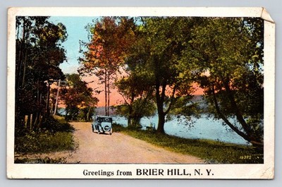 Postcard c1920s Dirt Road Car Greetings From Brier Hill New York P886