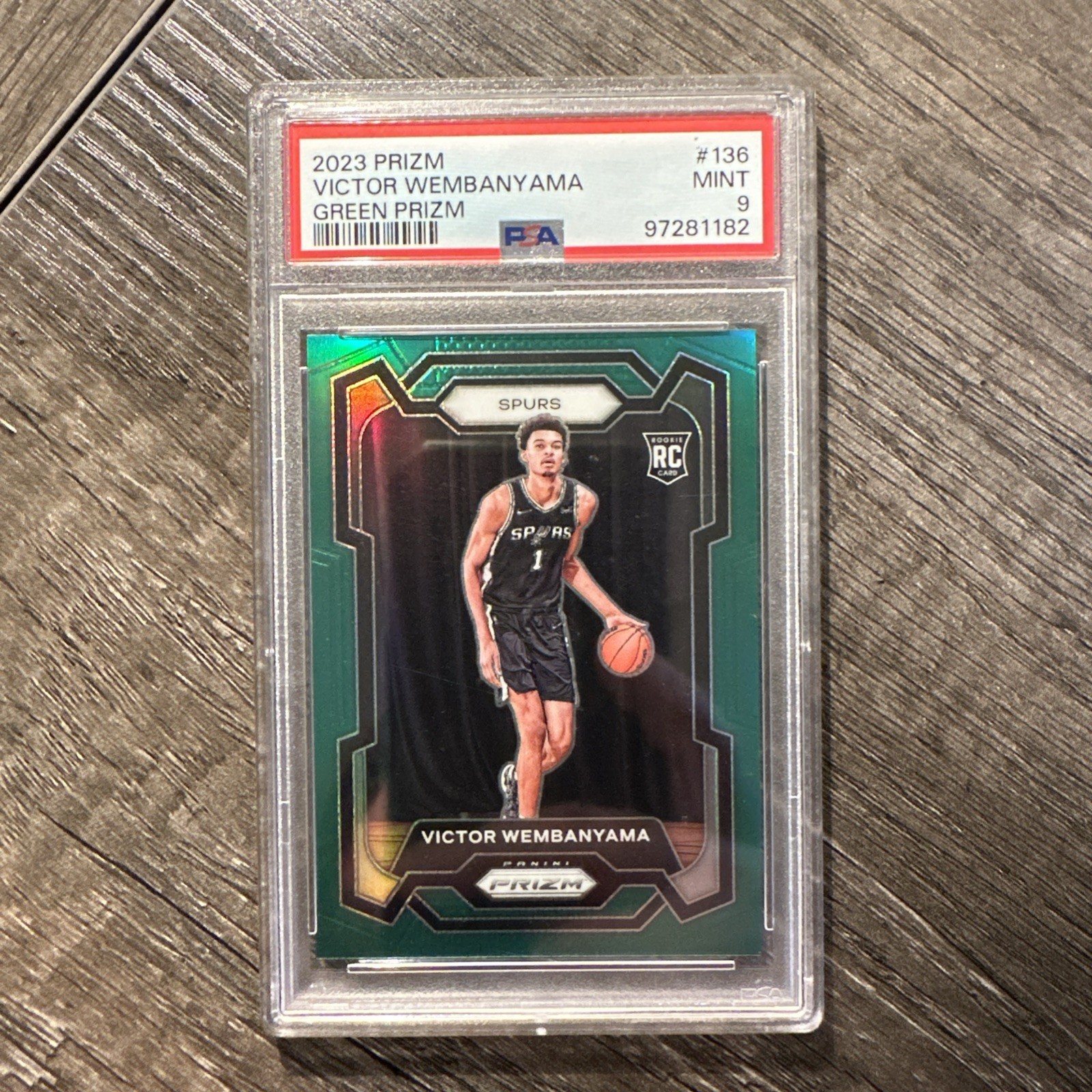 Victor Wembanyama 2023-24 Panini Prizm #136 Green Prizm Rookie RC PSA 9 Spurs