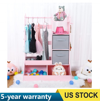 Girls' Dress up Storage, Kids Costume Wardrobe with Lighted Mirror & Storage Bin