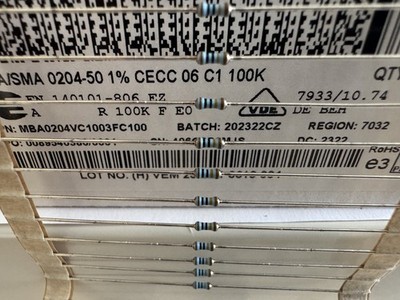 1000 PCS MBA0204VC1003FC100 Vishay Resistor Metal Film 0204 100kOhms 0.4W 100kΩ